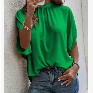 Boho Oversized Loose Fit Dolman Sleeve Top Blouse Green